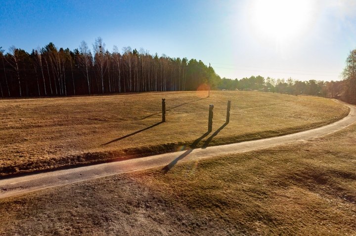 Komposition aus Holzskulpturen in Švendubrė